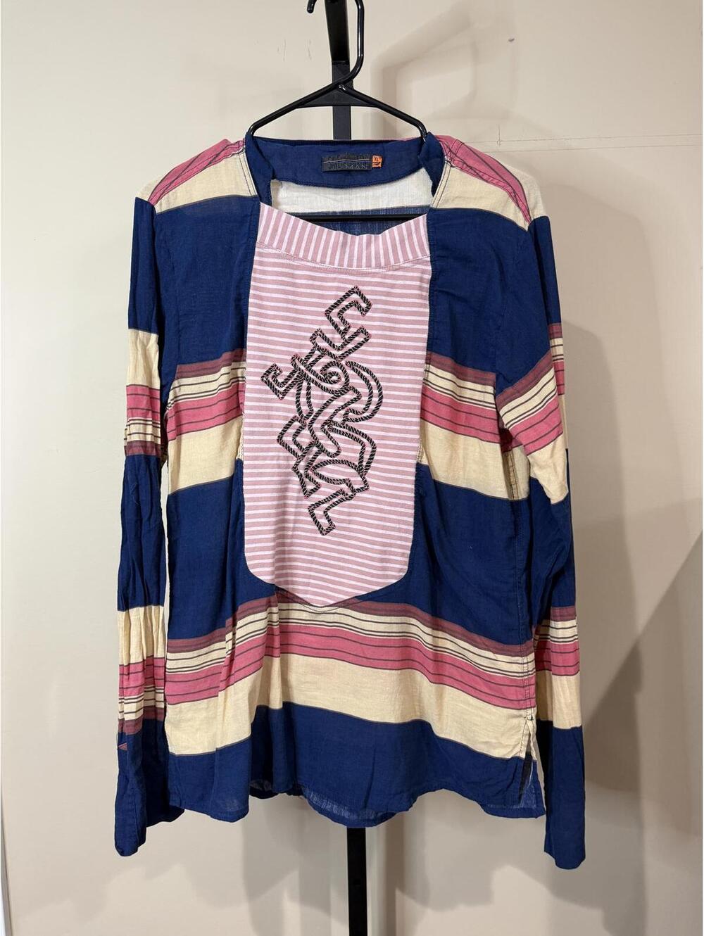 Save the Queen Man Long Sleeve Multi-Color Top Embroidered Detail XL